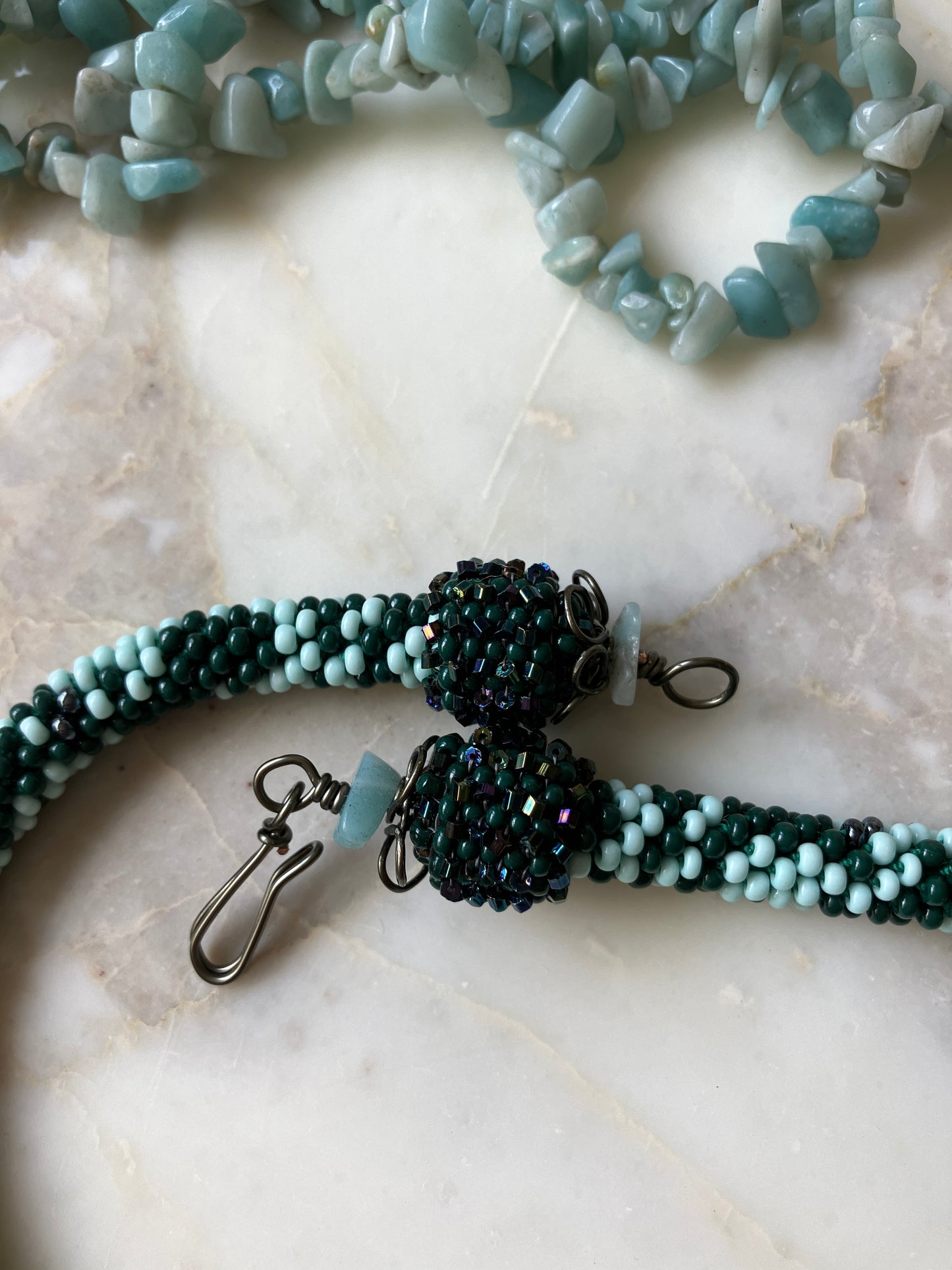 Brazilian Agate and Amazonite Chip Bead Crochet Necklace