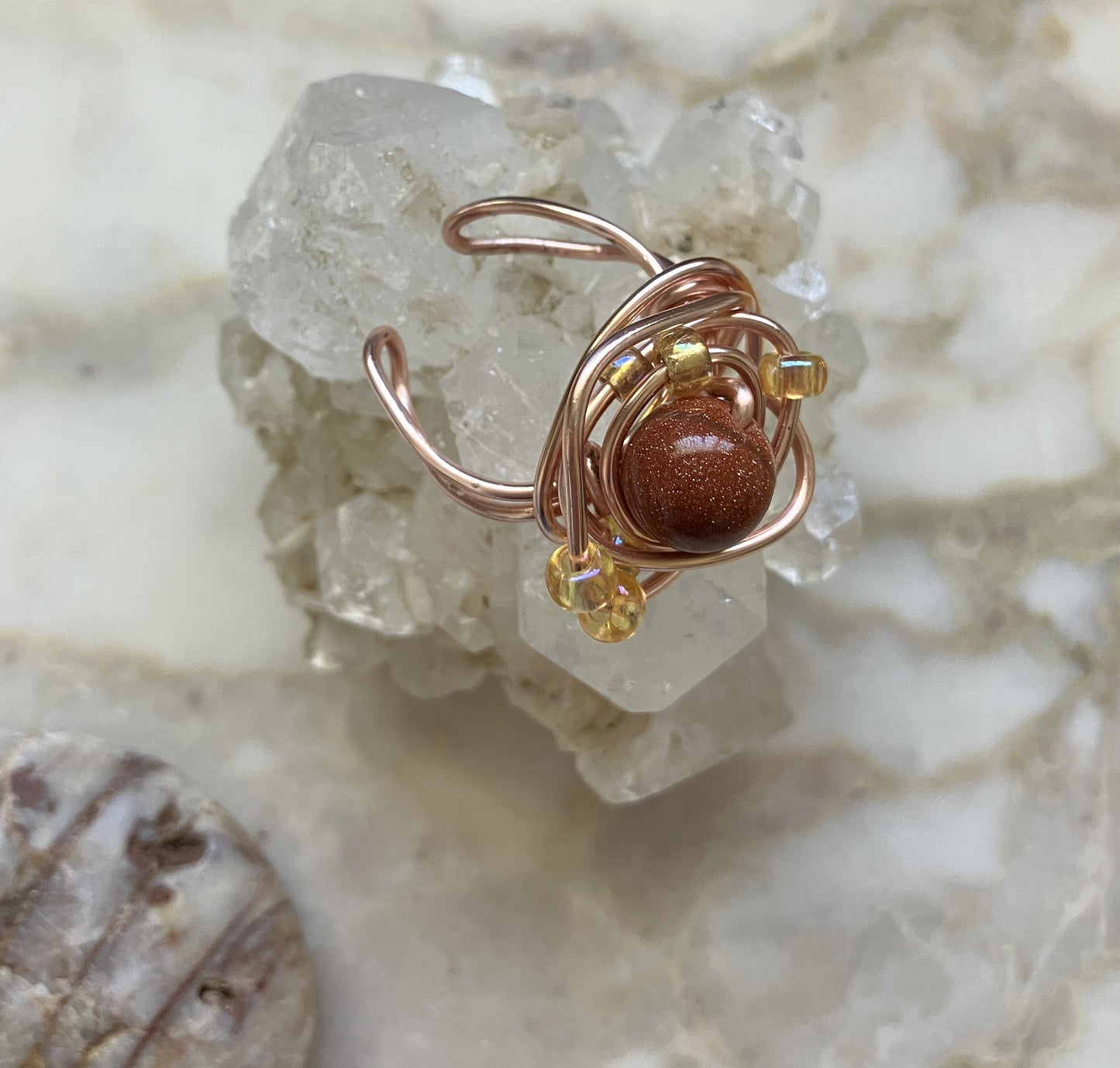 Goldstone with Glass Beads Ring
