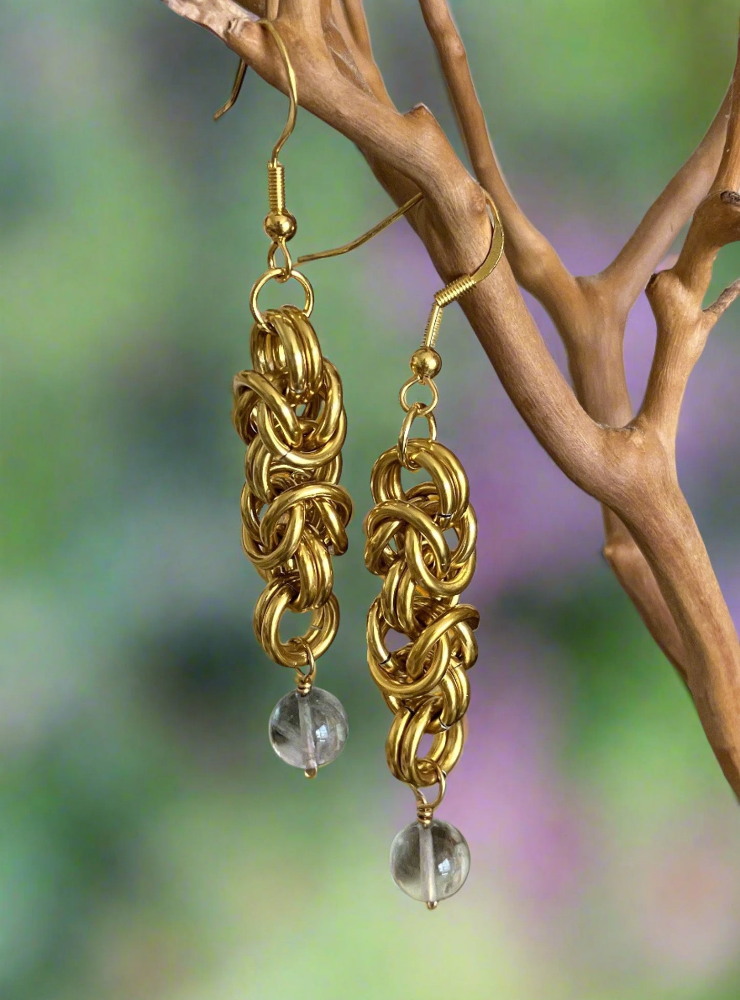 Gold Aluminum rings with fluorite beads