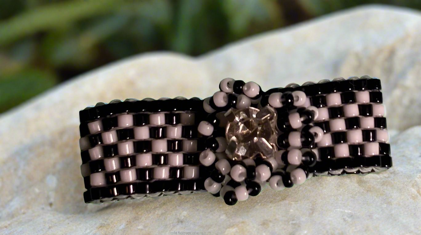 Black and White Checker Board Ring with Crystal