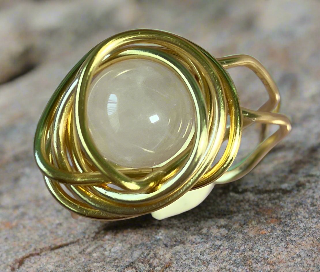 Rose Quartz Bead with Gold Wire