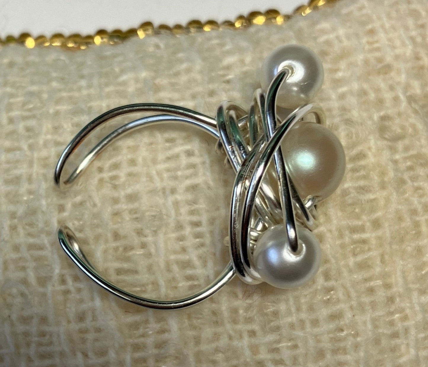 Triple Faux White Pearl Ring