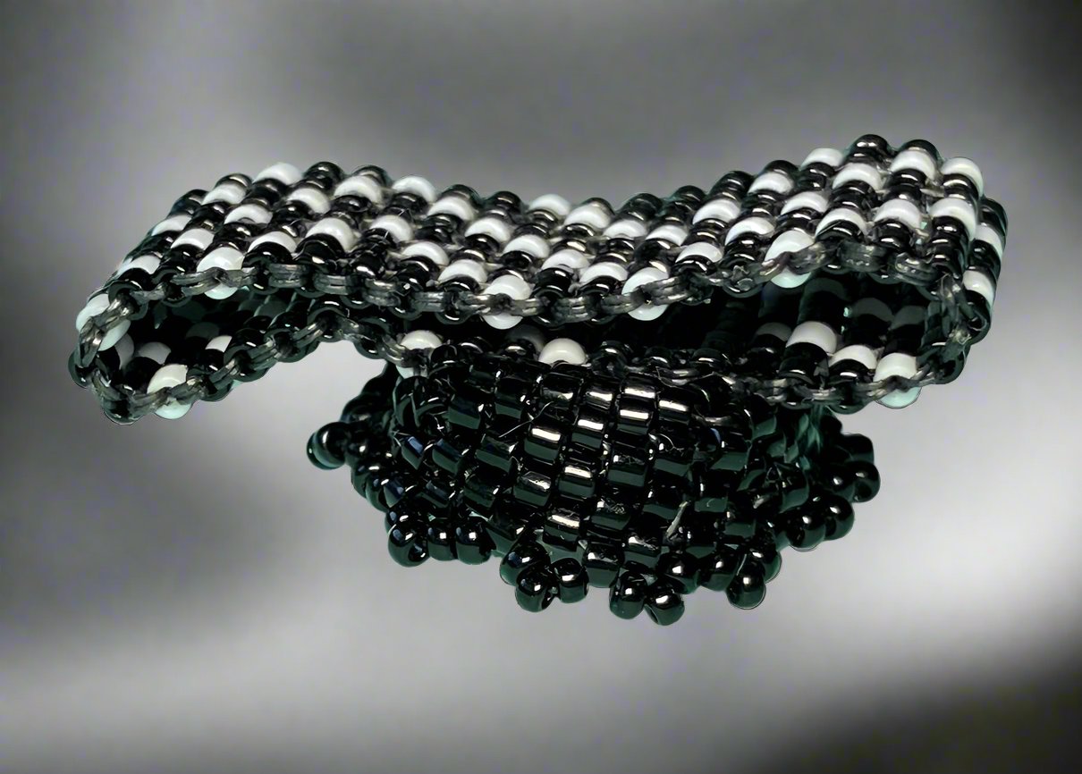 Black and White Zig Zag Ring with Large Crystal