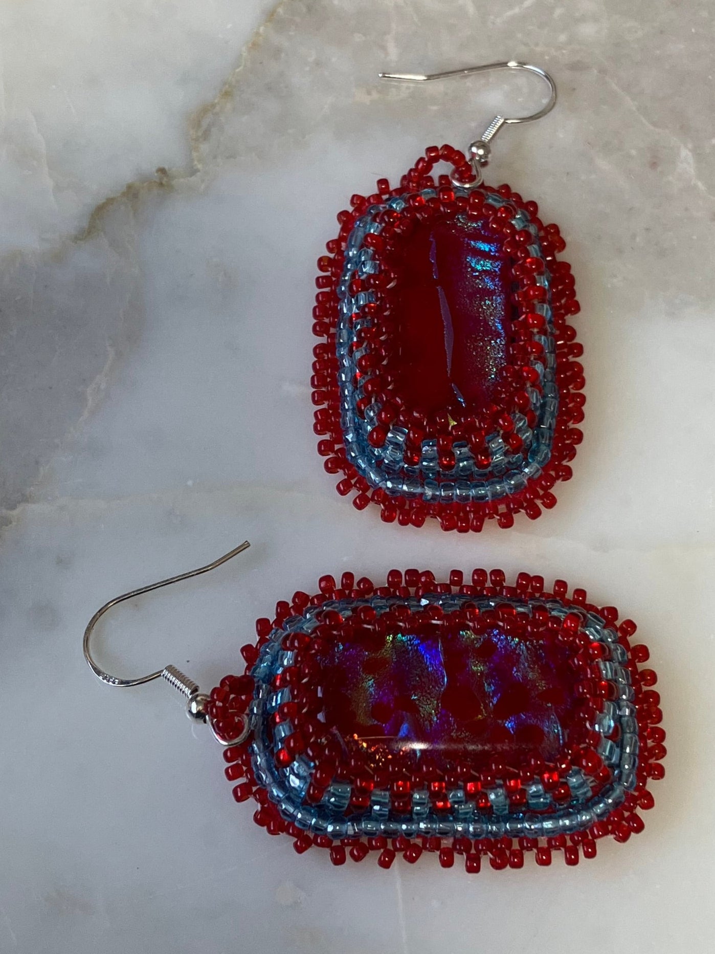 Ruby and Blue Artizan-Crafted Colorful Earrings