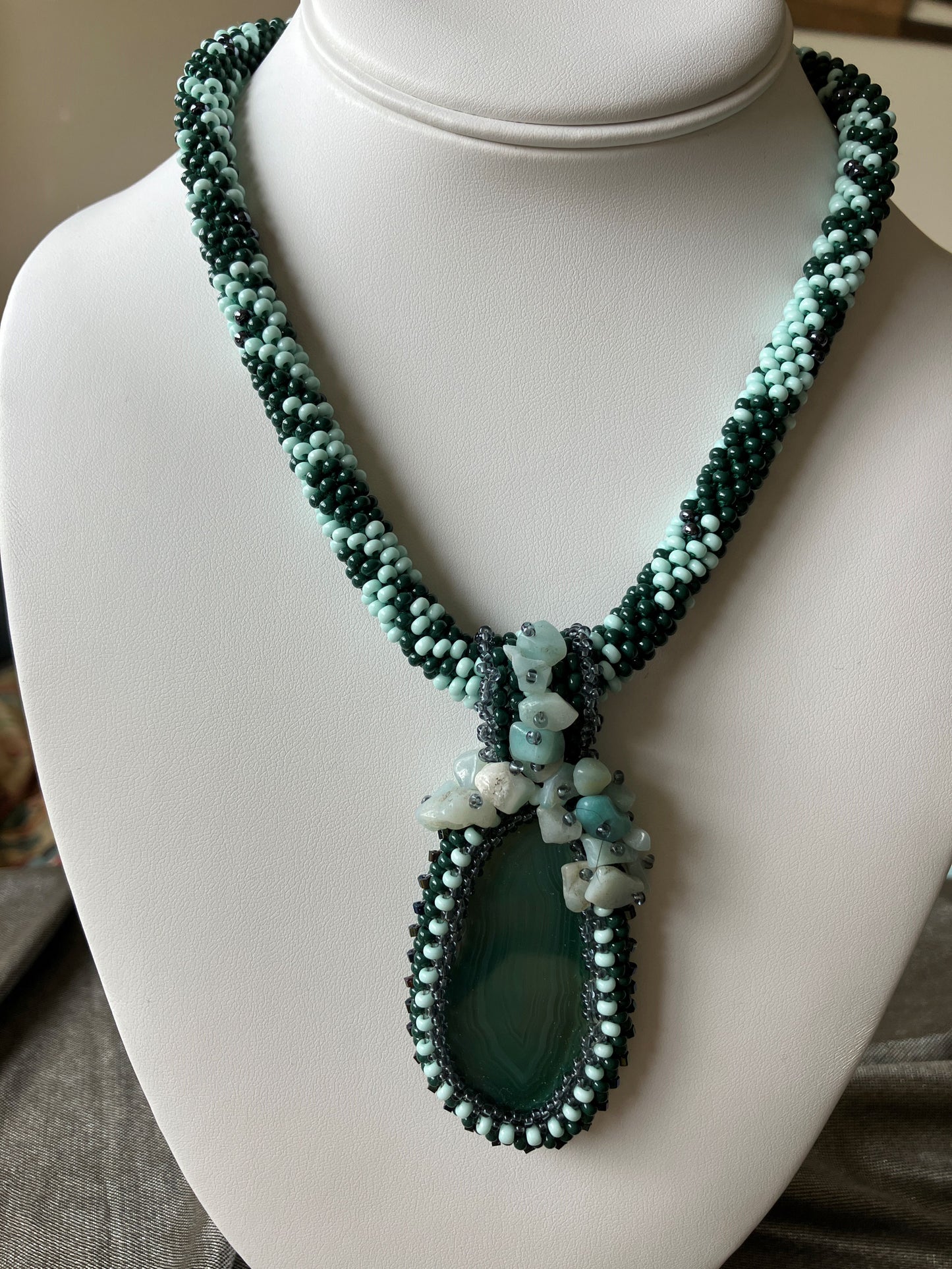 Brazilian Agate and Amazonite Chip Bead Crochet Necklace