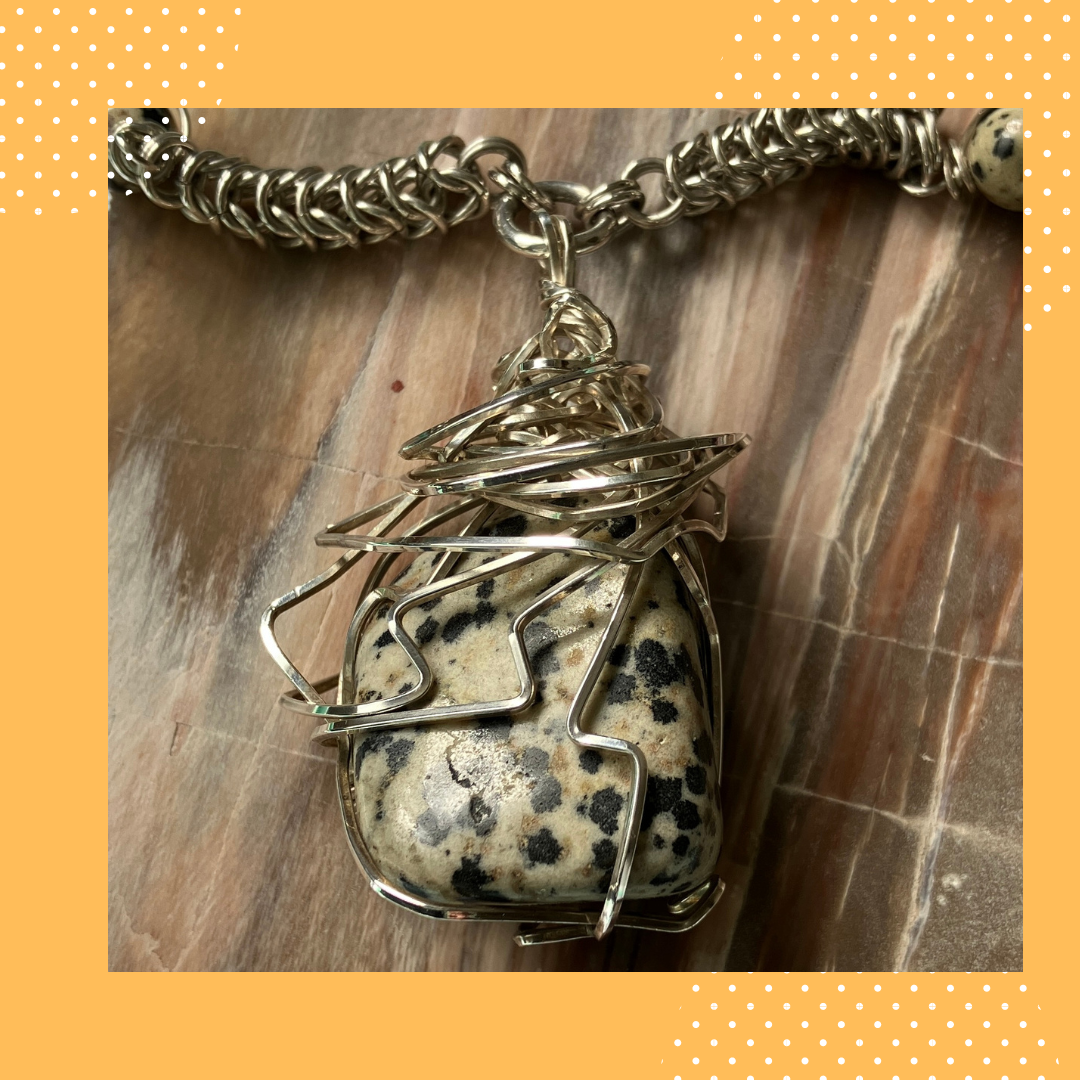 21" Sterling Silver and Dalmatian Jasper Necklace
