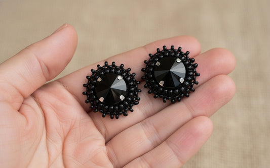 Black Crystal Halo Stud Earrings