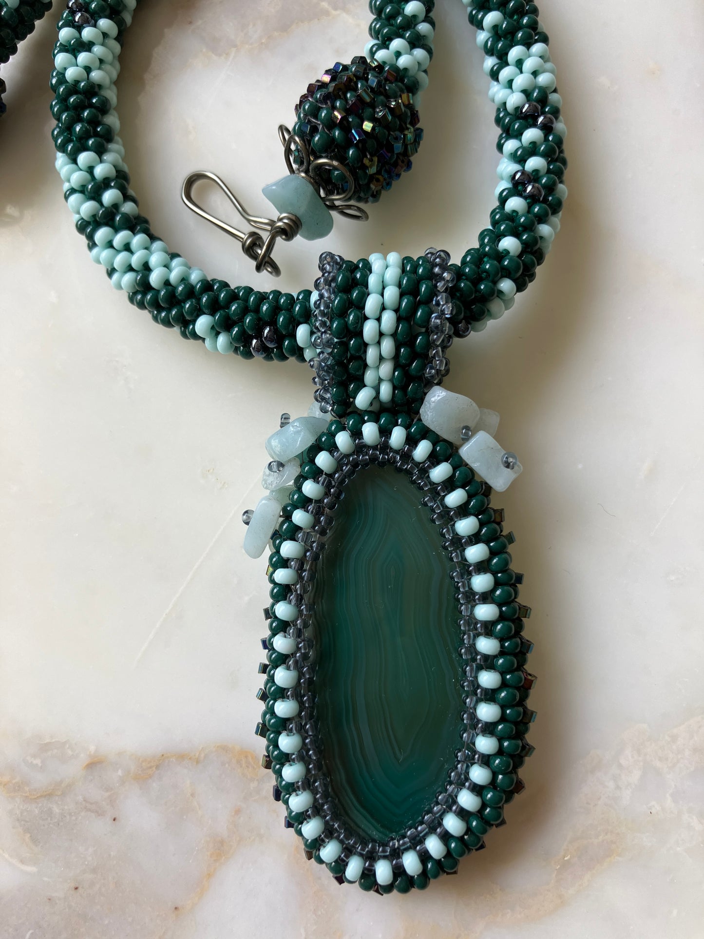 Brazilian Agate and Amazonite Chip Bead Crochet Necklace