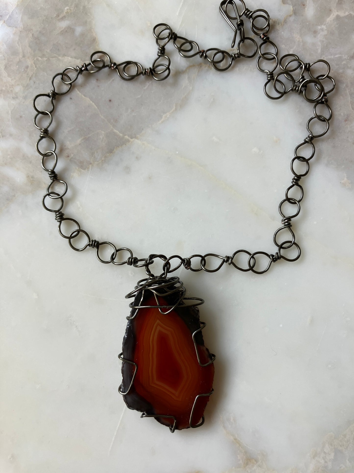 Brazilian Agate with Wire-Wrapped Chain Necklace