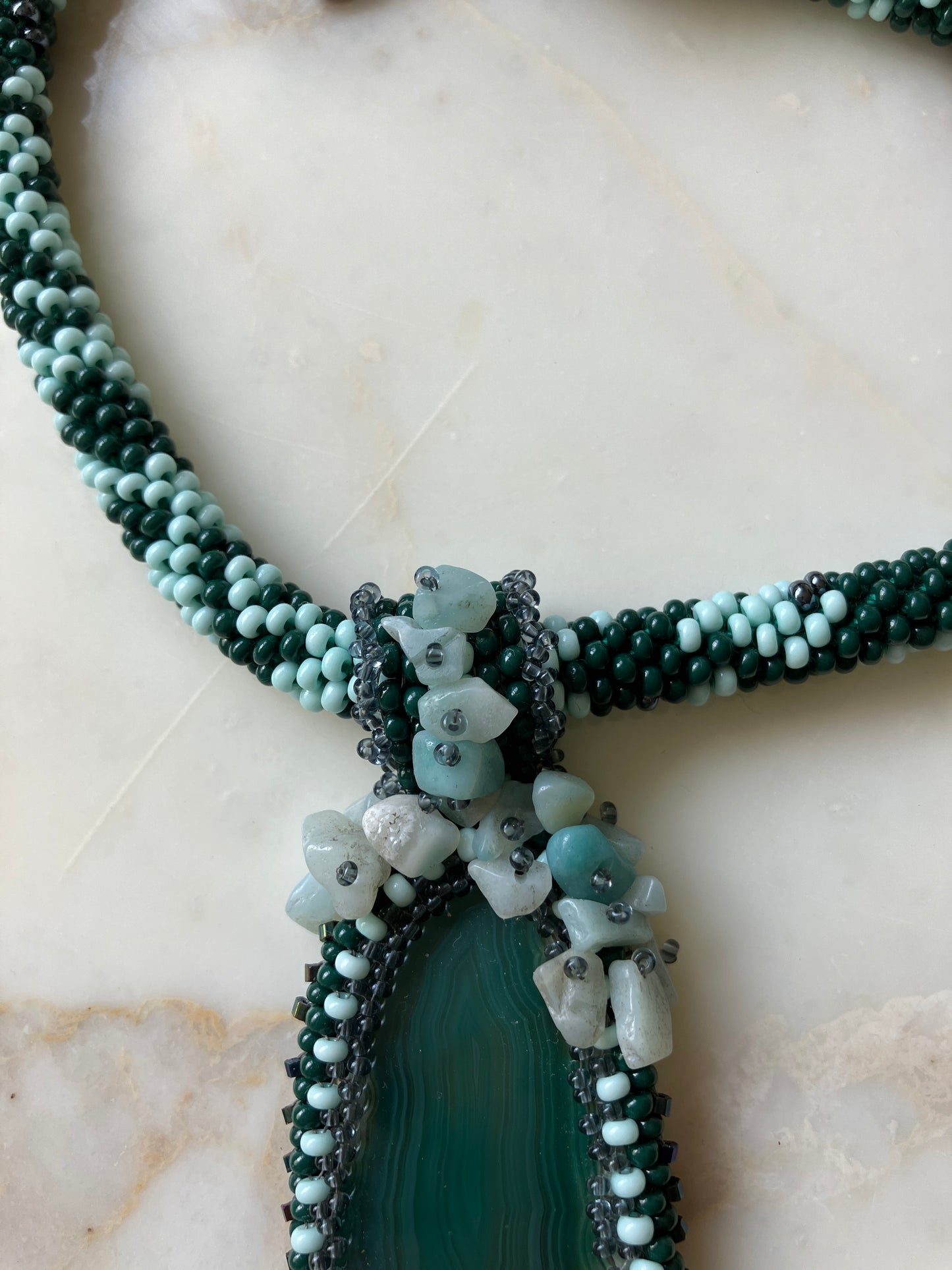 Brazilian Agate and Amazonite Chip Bead Crochet Necklace