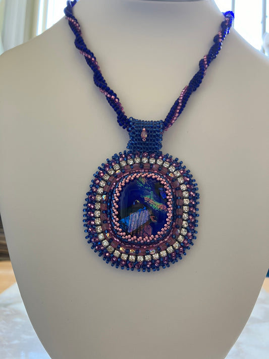 Blue and Pink crystals with Cupchain necklace