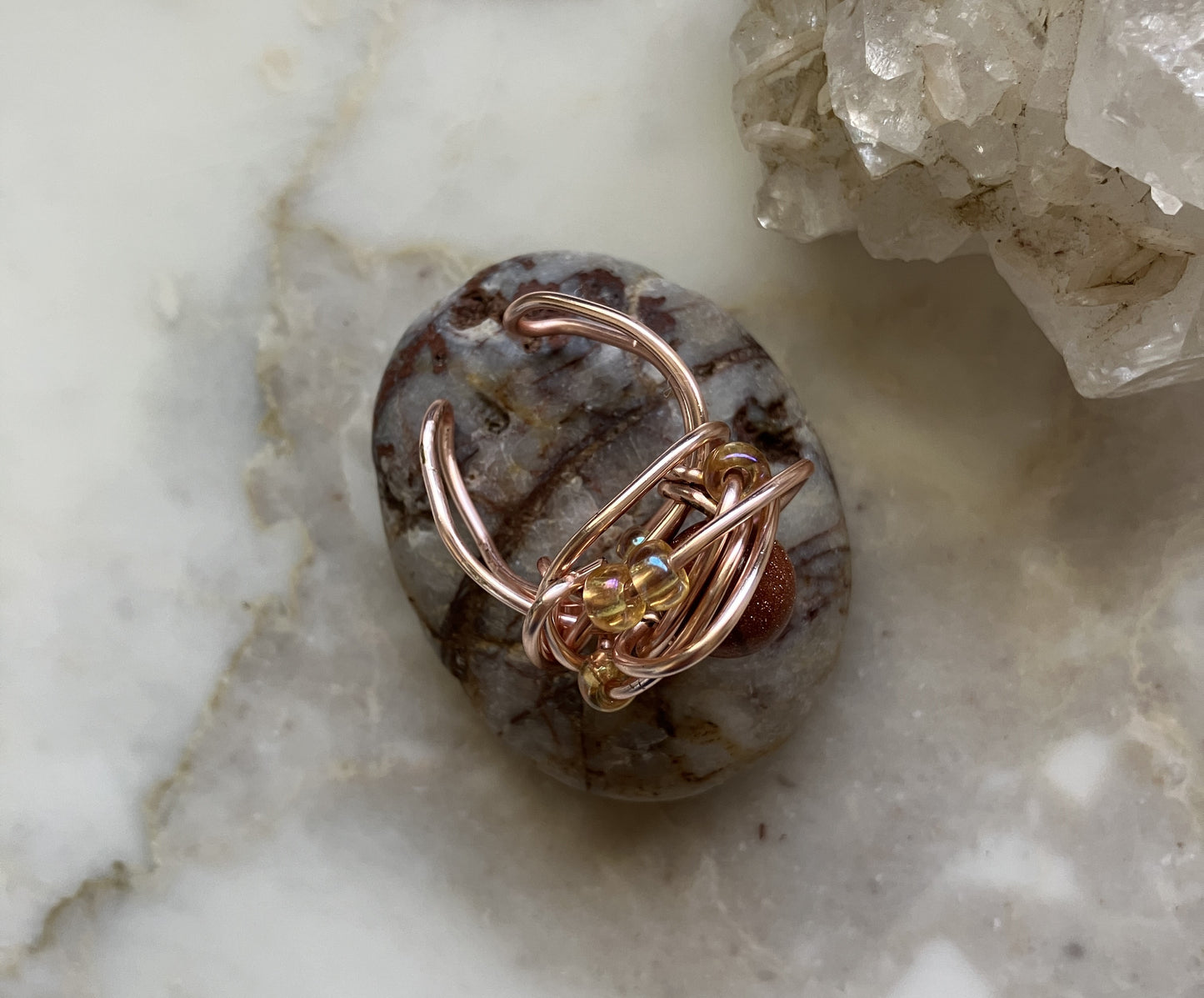 Goldstone with Glass Beads Ring