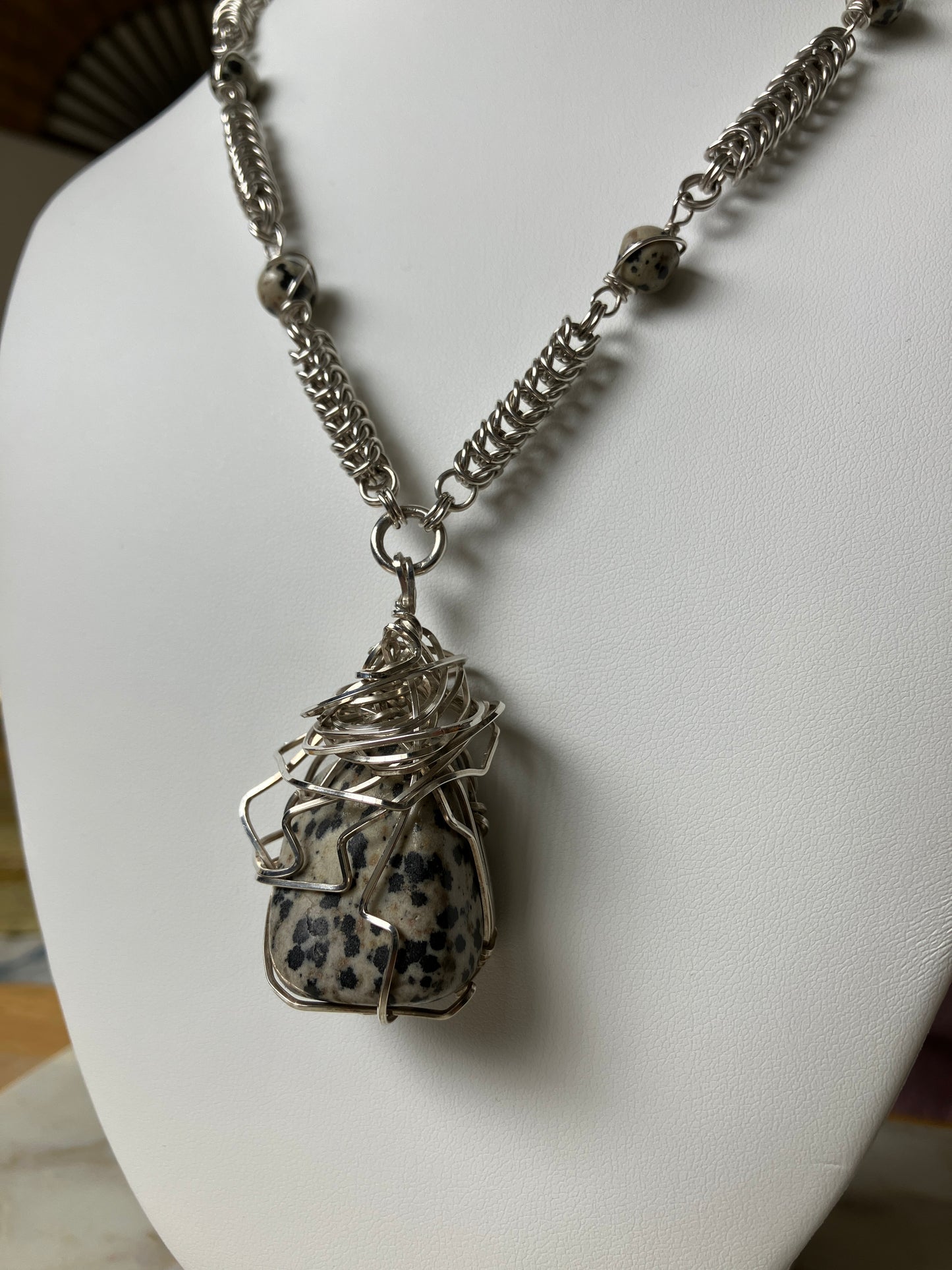 21" Sterling Silver and Dalmatian Jasper Necklace