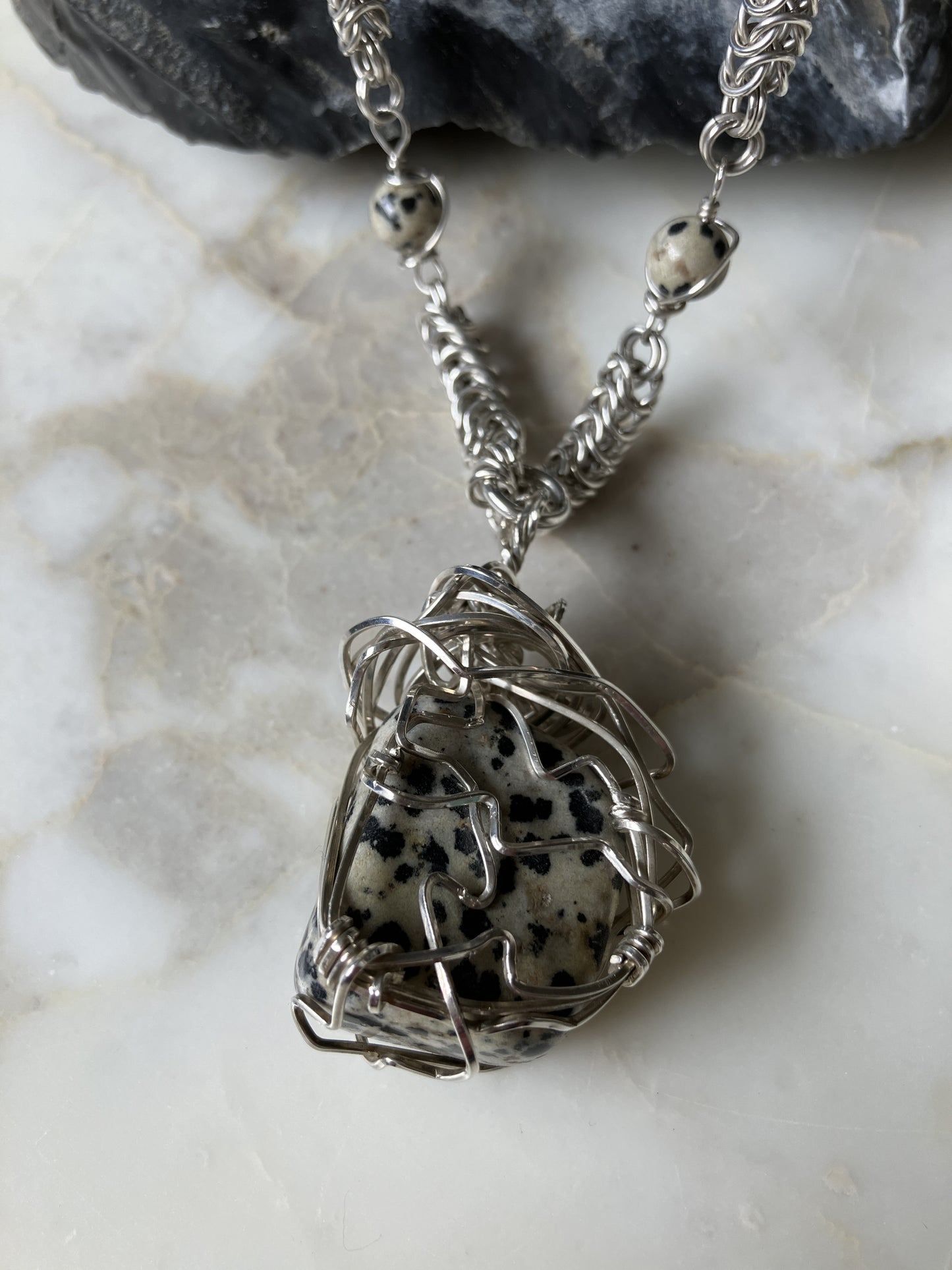21" Sterling Silver and Dalmatian Jasper Necklace