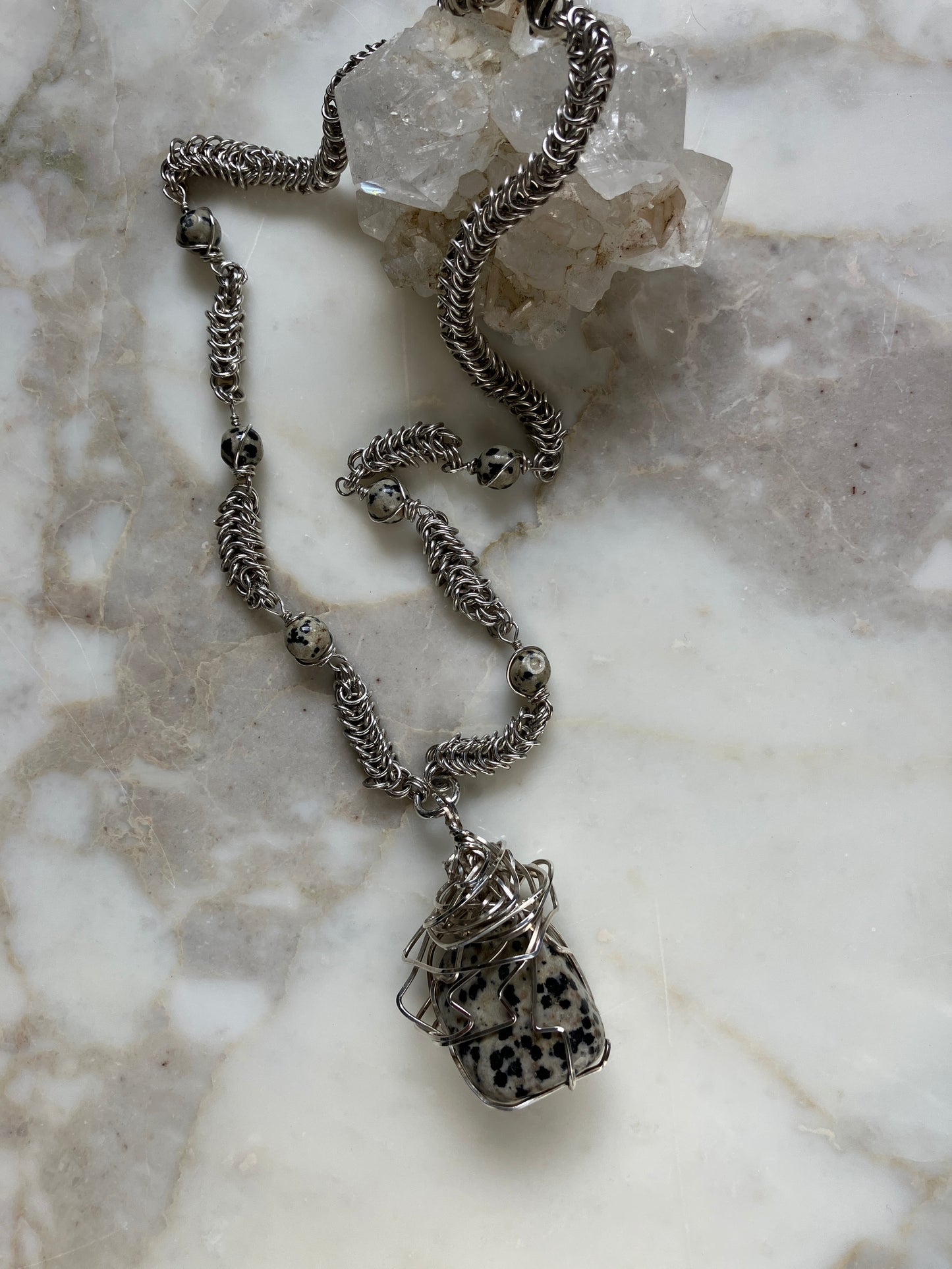 21" Sterling Silver and Dalmatian Jasper Necklace