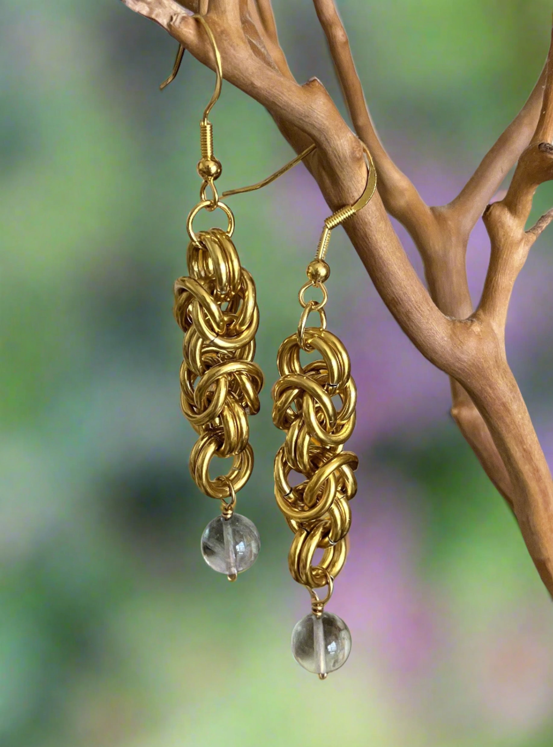 Gold Aluminum rings with fluorite beads