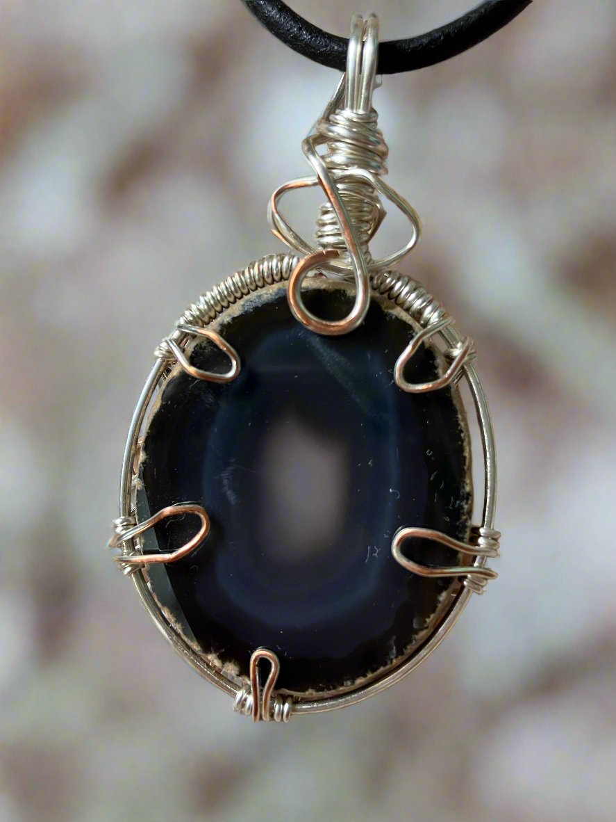 Wire-Wrapped Brazilian Agate on Leather Cord