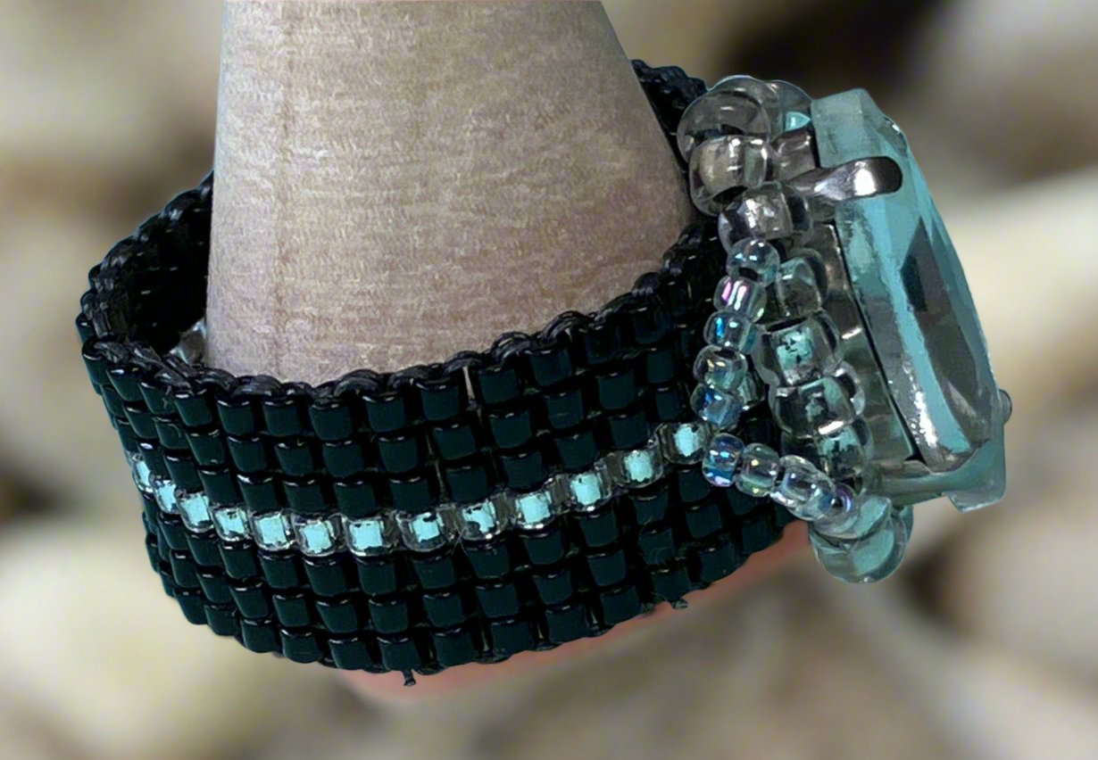 Black and Silver Ring with Marquise Crystal