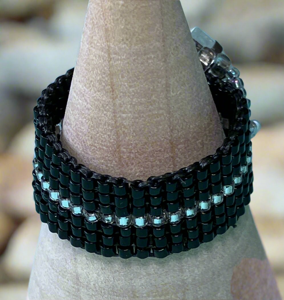 Black and Silver Ring with Marquise Crystal