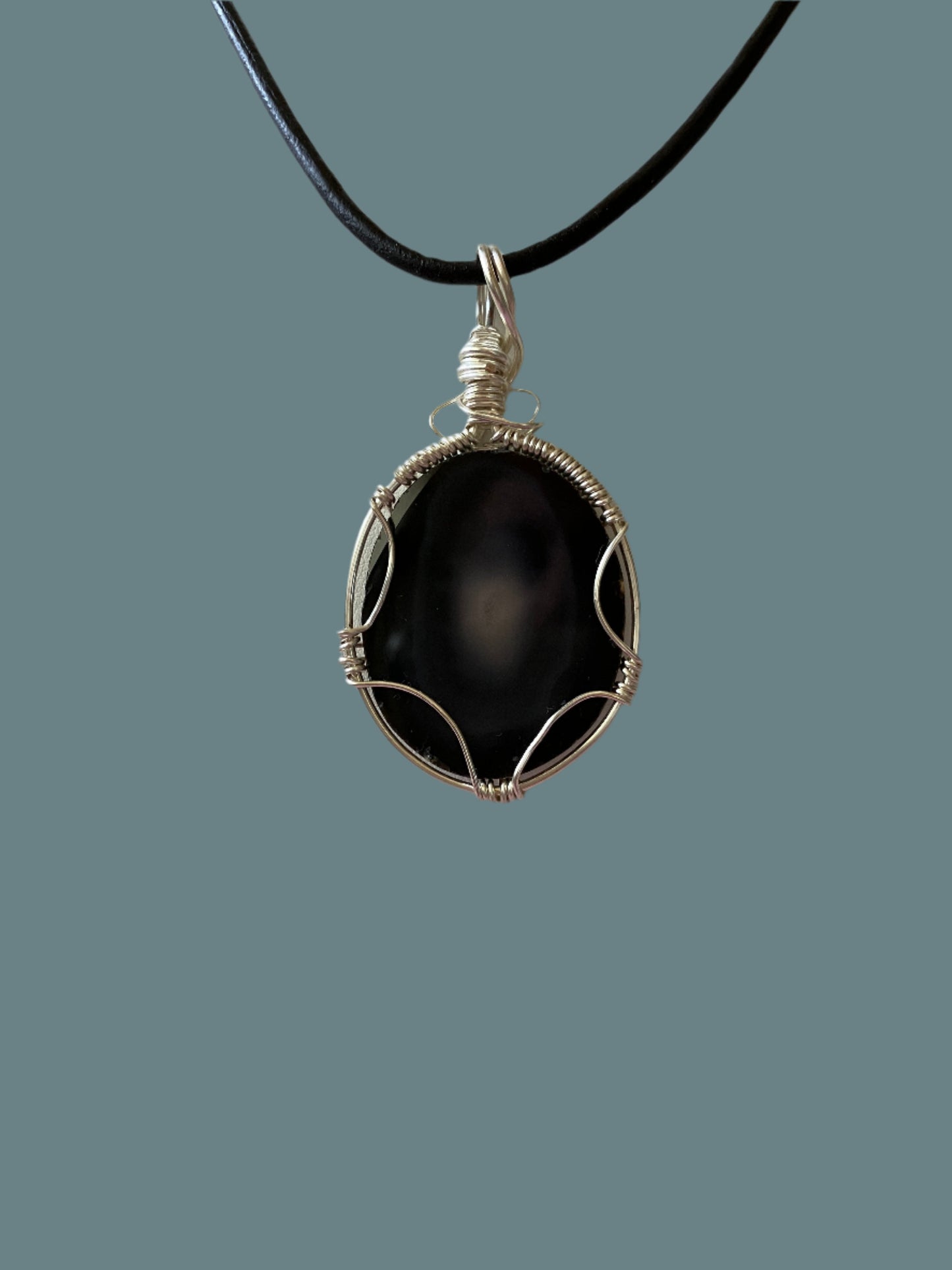Wire-Wrapped Brazilian Agate on Leather Cord