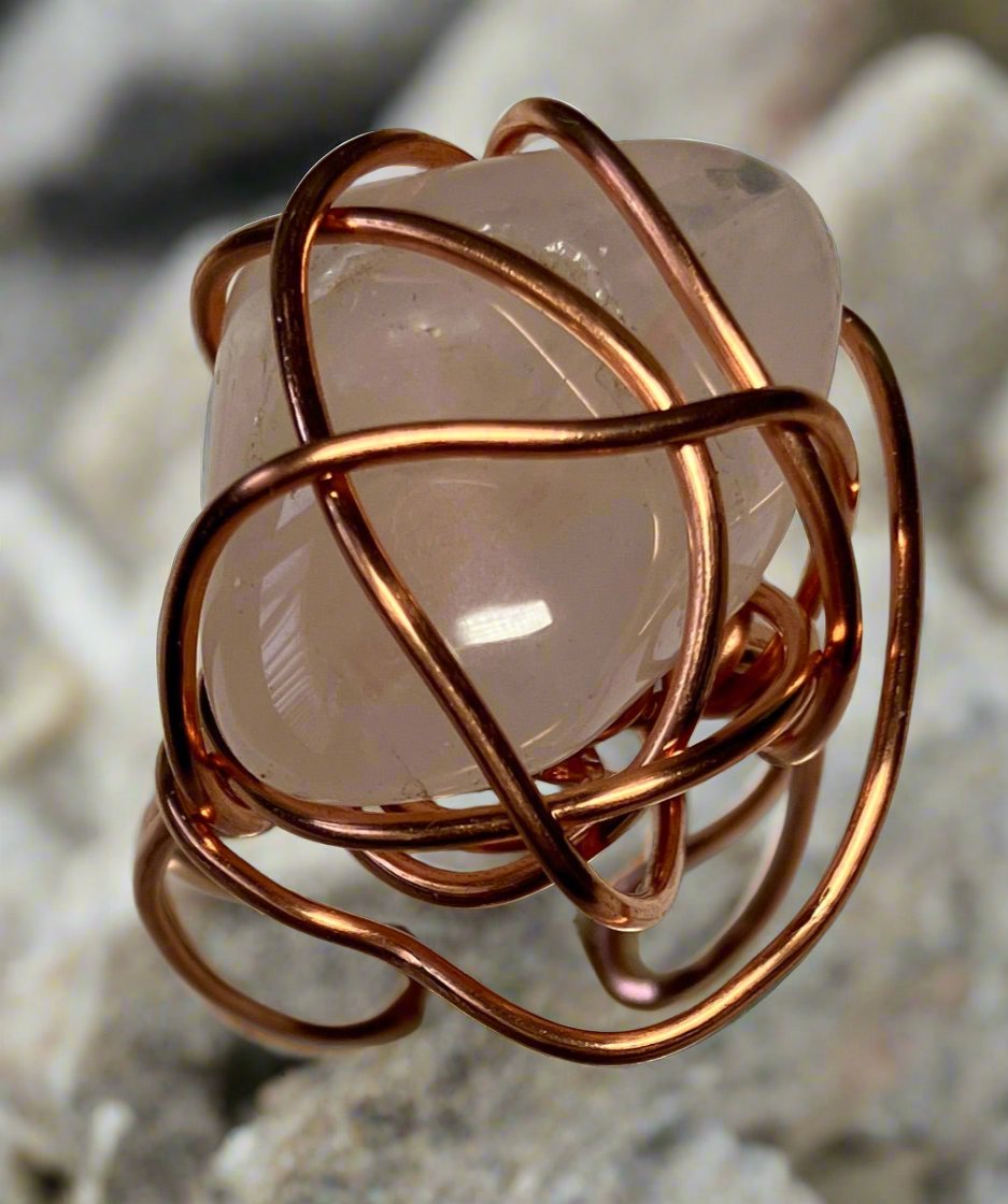 Wire Wrapped Rose Quartz Ring