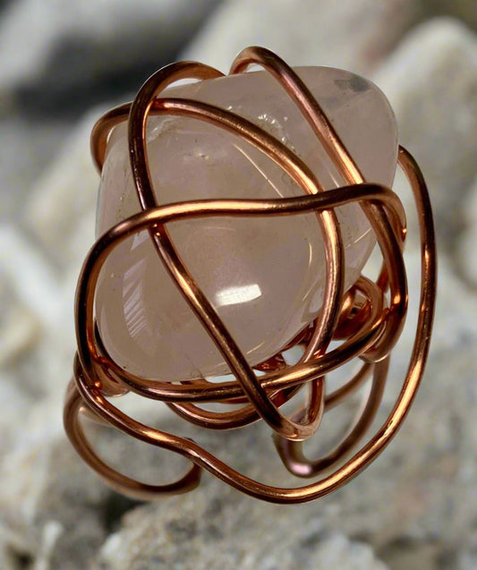 Wire Wrapped Rose Quartz Ring