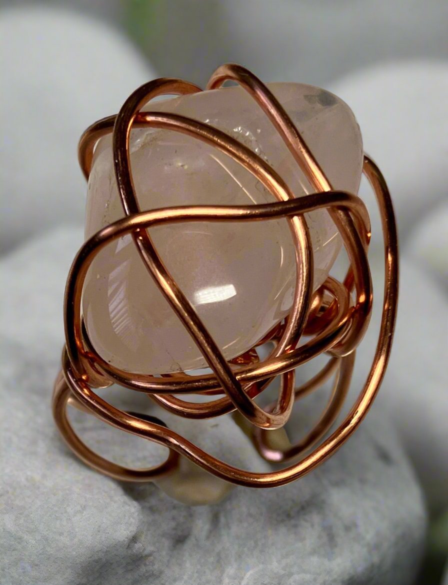 Wire Wrapped Rose Quartz Ring