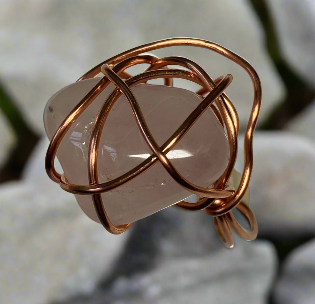 Wire Wrapped Rose Quartz Ring