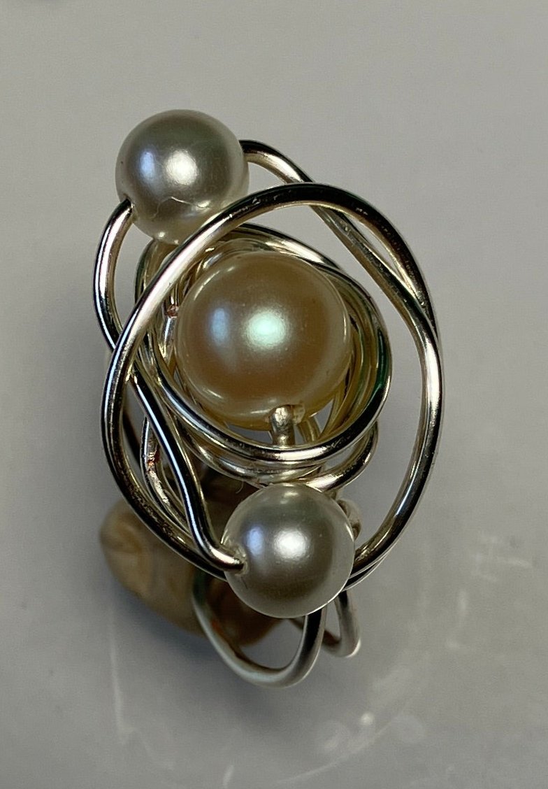 Triple Faux White Pearl Ring
