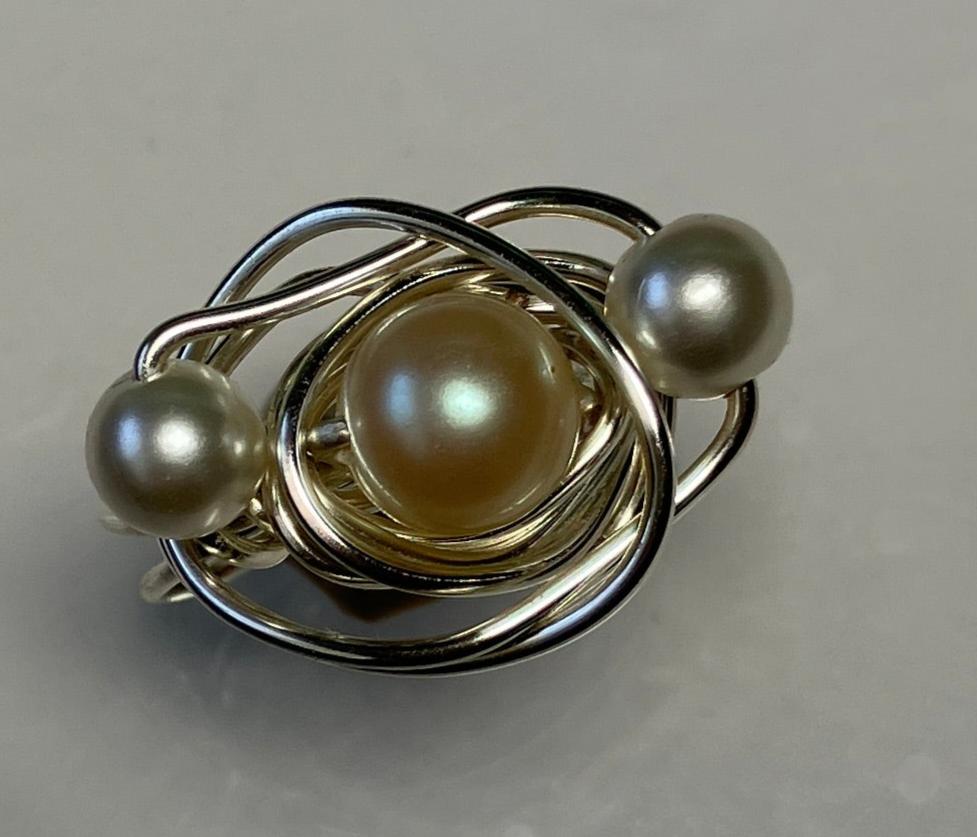 Triple Faux White Pearl Ring