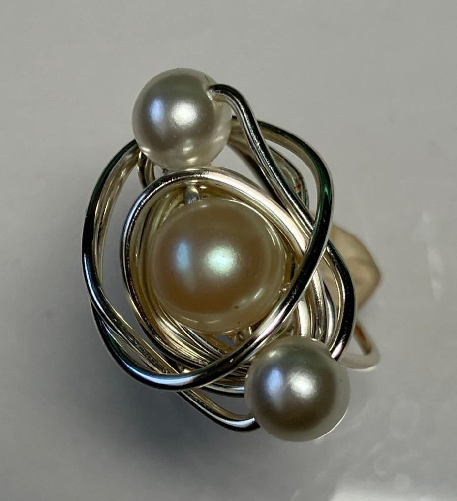 Triple Faux White Pearl Ring