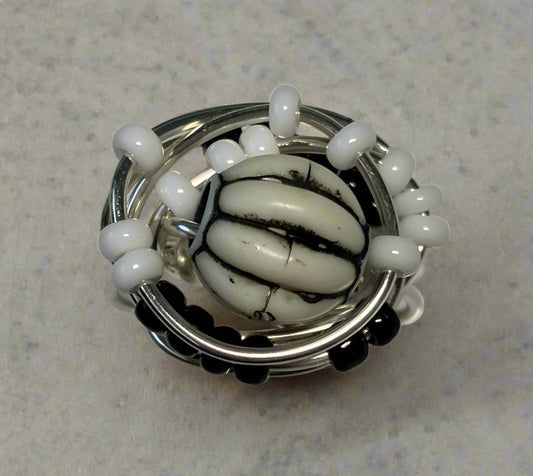 Whimsey Black and White Ring with Seed Beads