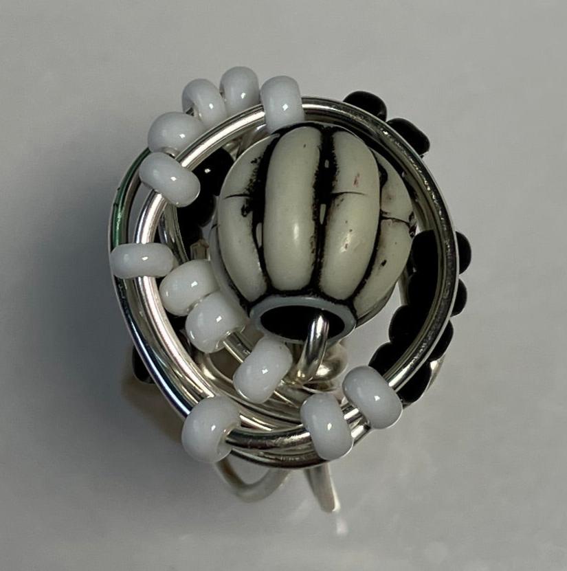 Whimsey Black and White Ring with Seed Beads