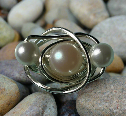 Triple Faux White Pearl Ring