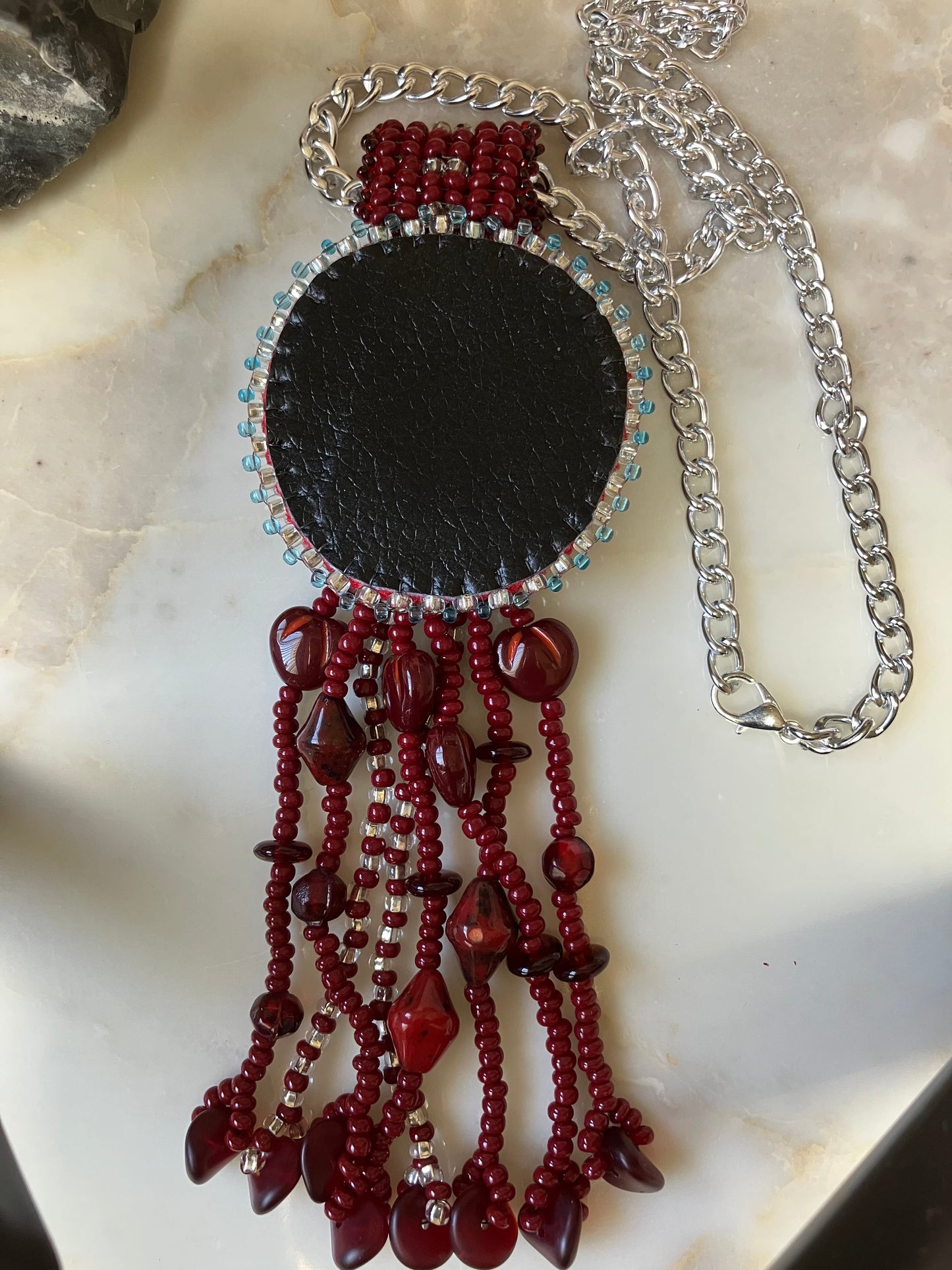 Silver and Maroon Serenity Beaded Necklace