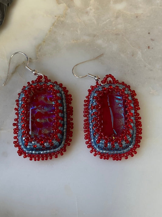 Ruby and Blue Artizan-Crafted Colorful Earrings