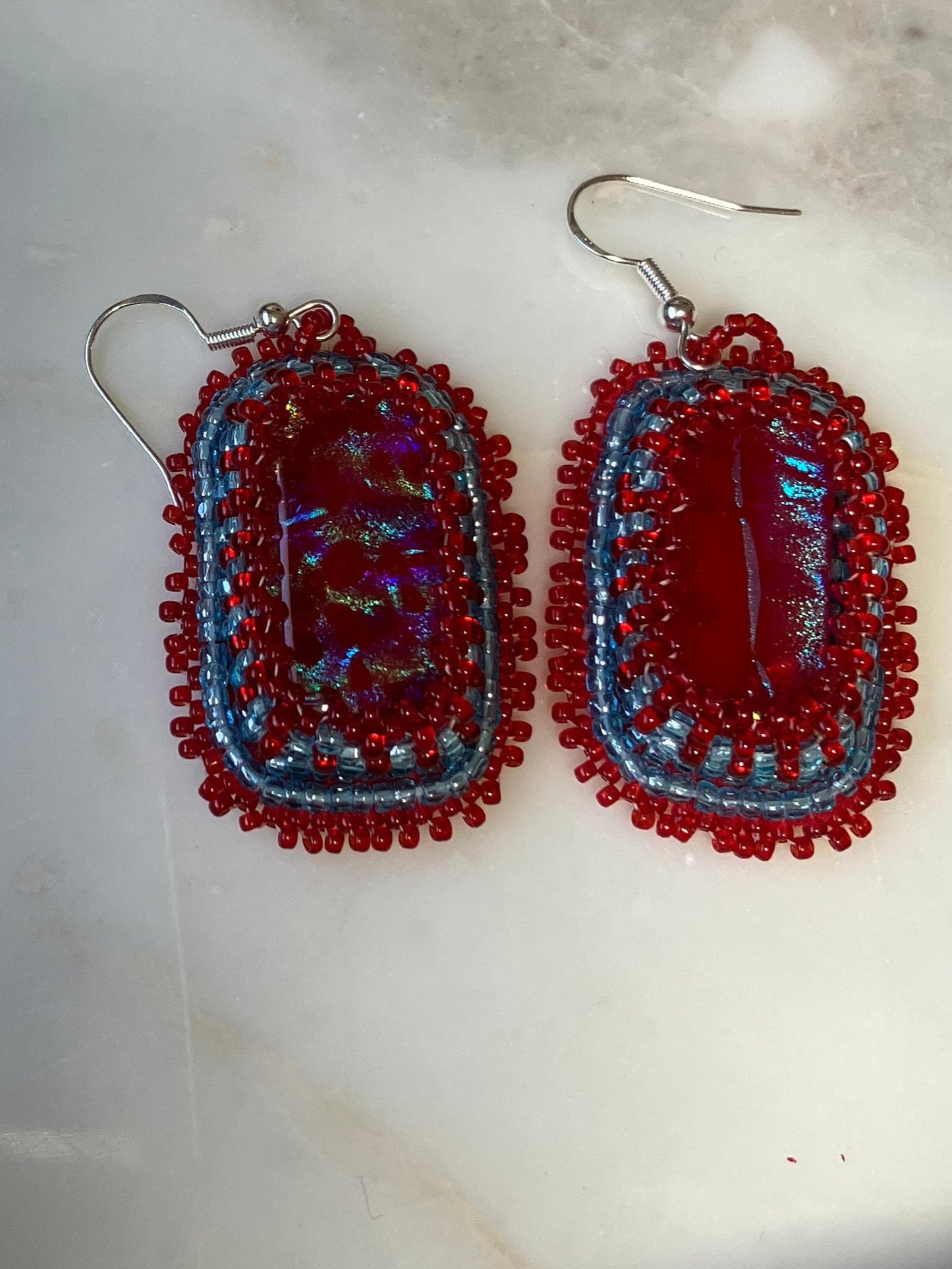 Ruby and Blue Artizan-Crafted Colorful Earrings