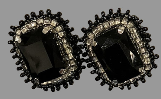 Black Ice Beaded Rectangle Studs