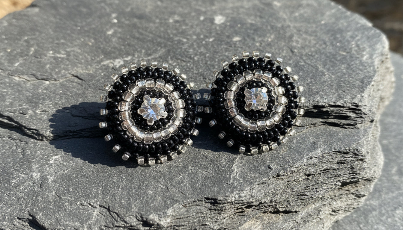 Black and silver with crystal centerpiece