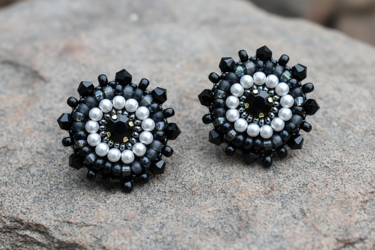 Noir Pearl Rosette Earrings