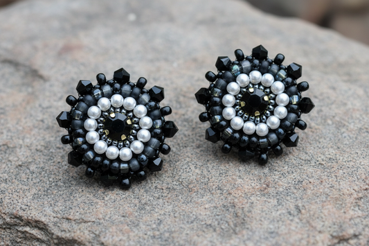 Noir Pearl Rosette Earrings