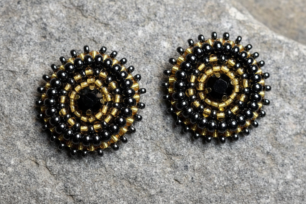 Gilded Noir Halo Stud Earrings