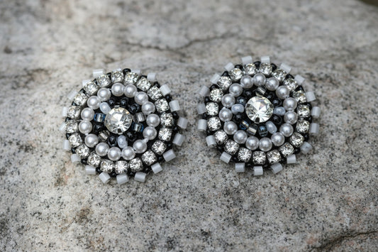 Crystal Pearl Halo Stud Earrings