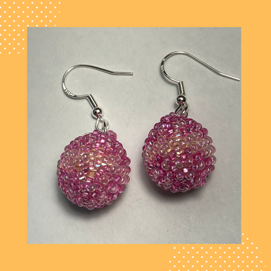 Small Round Pink Beaded Earrings