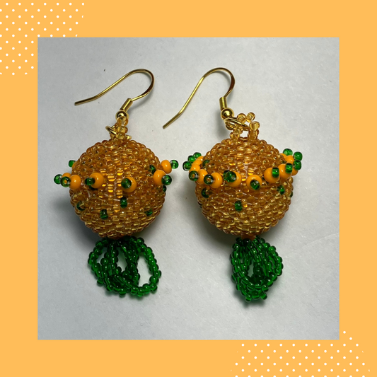 Whimsical Yellow and Green Round Tassel Beaded Earrings