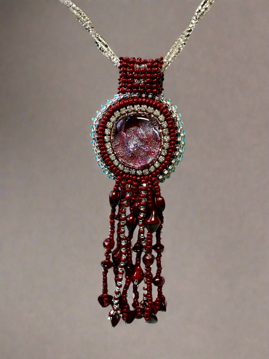 Silver and Maroon Serenity Beaded Necklace